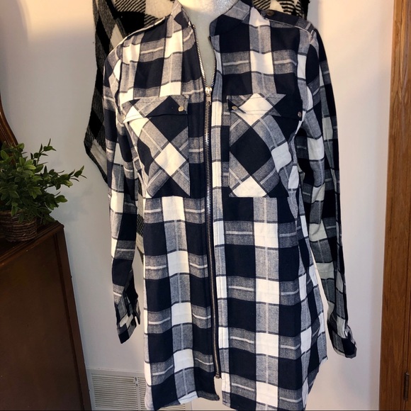 Poshmark Boutique Tops - Plaid Zip-Up Shirt